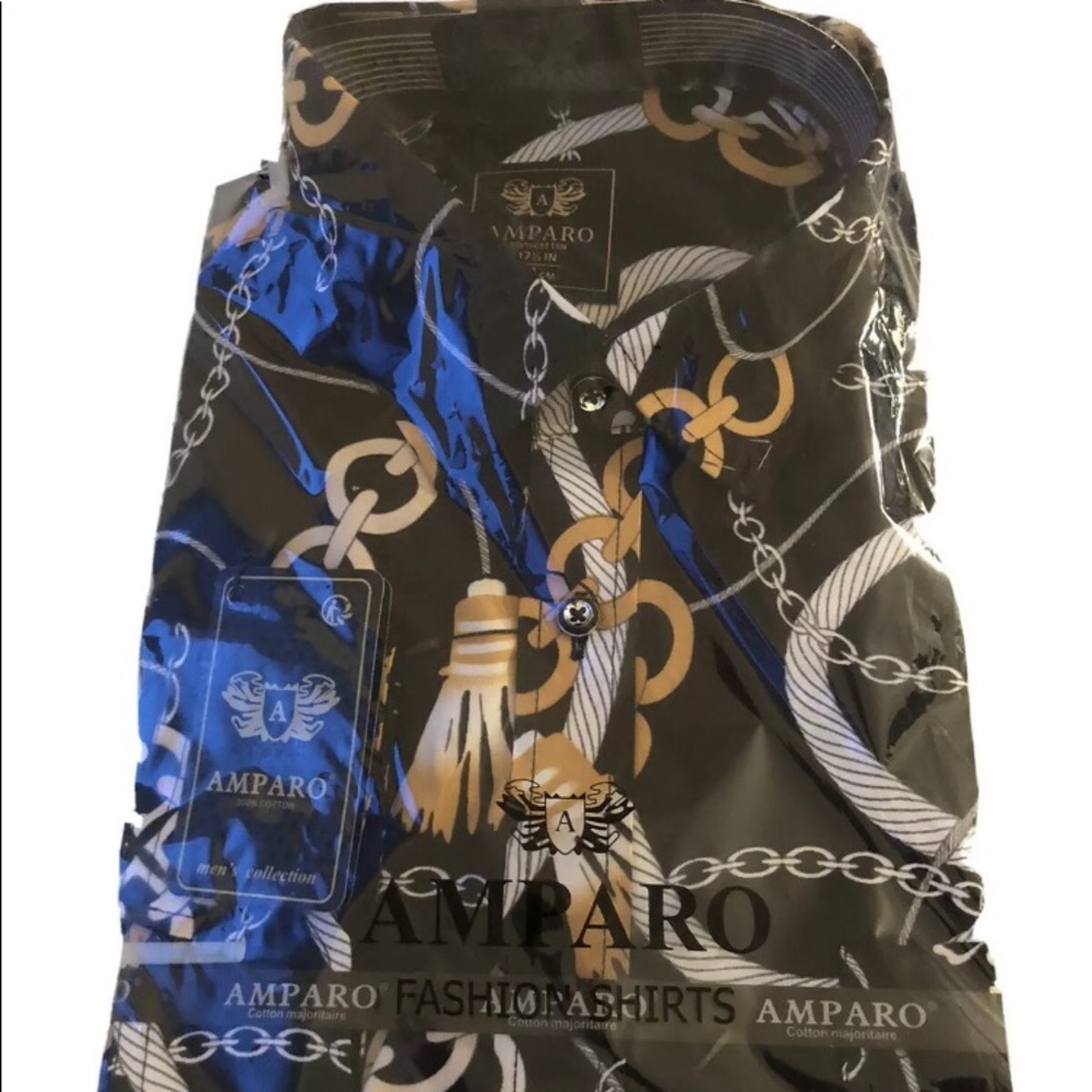 Amparo Men’s Fashion Black, White, & Gold Shirt